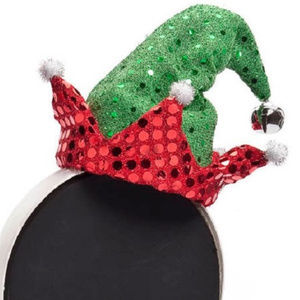Santa's Sequin Green & Red Elf Headband with Bell